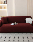 Jacquard Sofa Cover (Pastel Deep Maroon Grid Maze)