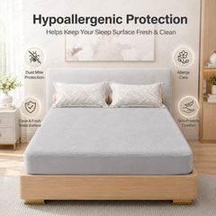 Lukzer Terry Cotton Waterproof Mattress Protector Grey (MTP-GR-001)