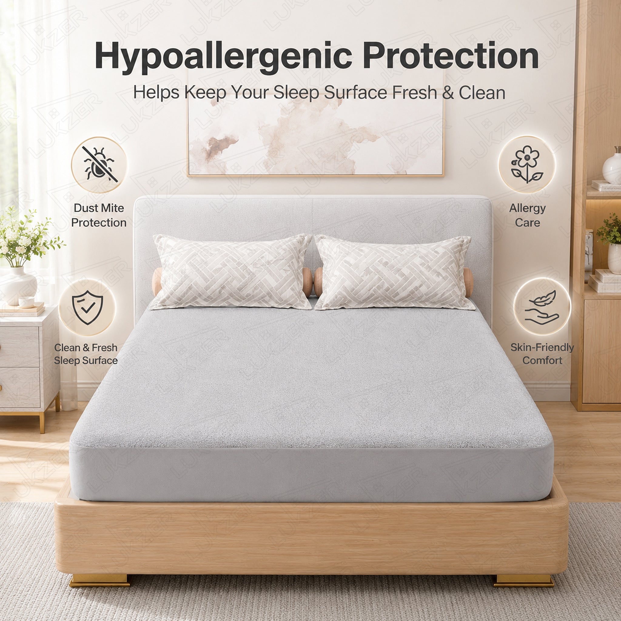 Lukzer Terry Cotton Waterproof Mattress Protector Grey (MTP-GR-001)
