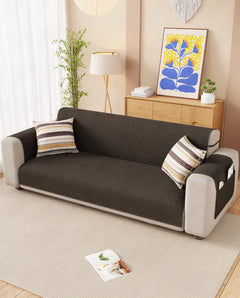Lukzer Reversible Quilted Sofa Mat with Arms Dot Frame Dark Brown (SC-212-01)