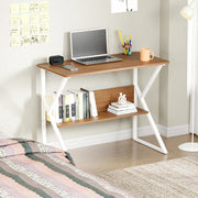 Lukzer Modern Engineered Wood Computer Desk with Bookshelf Oak Brown Top & White Frame (MST-001)
