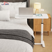 Lukzer Modern Adjustable Overbed Study Table with Wheels (MST-002/White & White)
