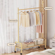 Lukzer Heavy-Duty Portable Metal Clothes Rack with Single Rod & Bottom Shelf (MGR-001/Gold)