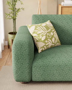 Lukzer Pastel Shades Textured Sofa Cover  Green Grid Maze (SC-107-01)