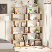 Lukzer 6-Layer S-Shaped Ladder Engineered Wood Open Bookshelf Rack (MR-002, Oak Brown)