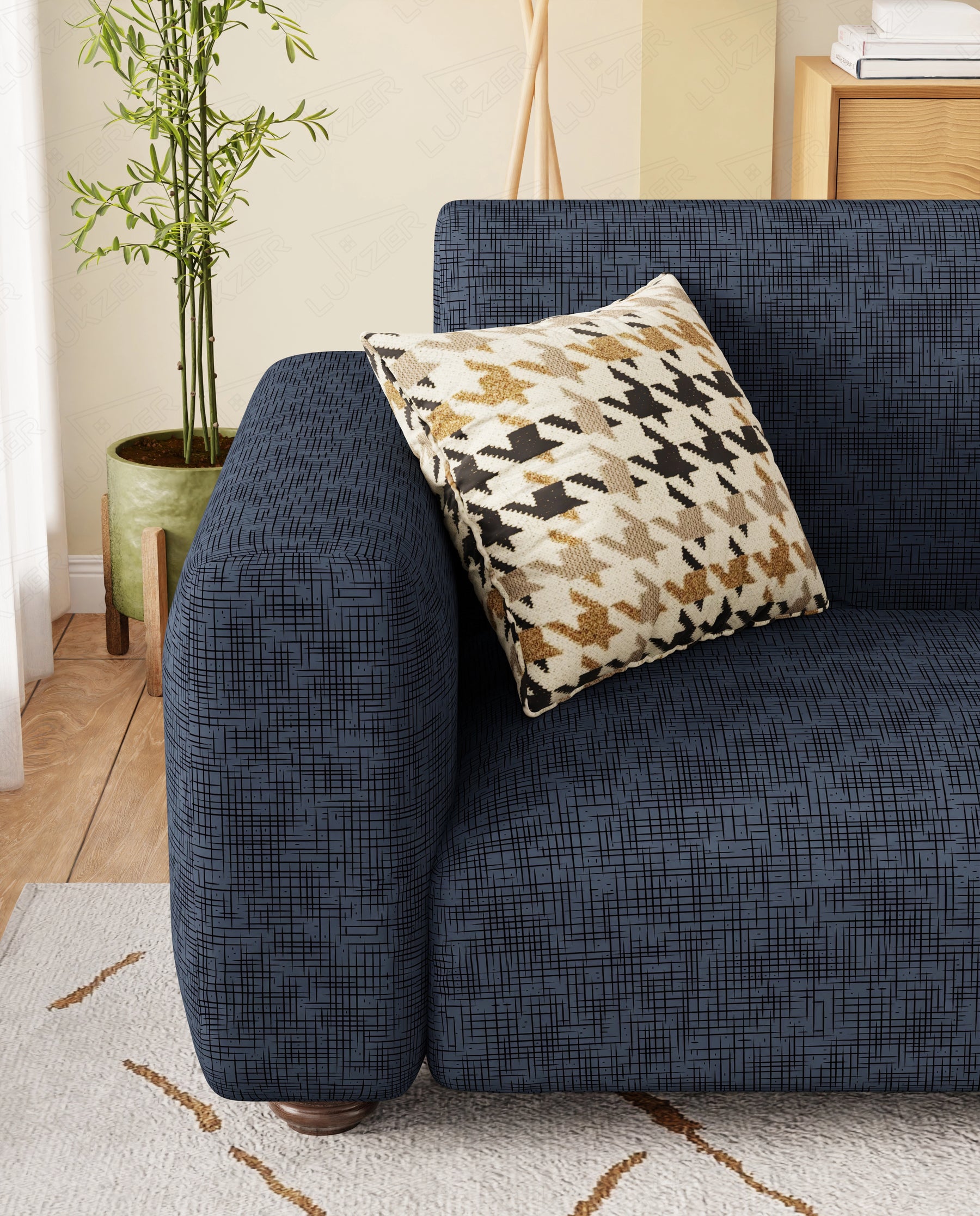 Lukzer Polyester Sofa Cover  Dark Blue Lining (SC-023-01)