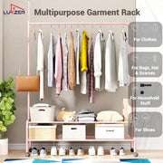 Lukzer Single Pole Portable Metal Garment Rack with 2 Bottom Shelves (MGR-008/Pink)