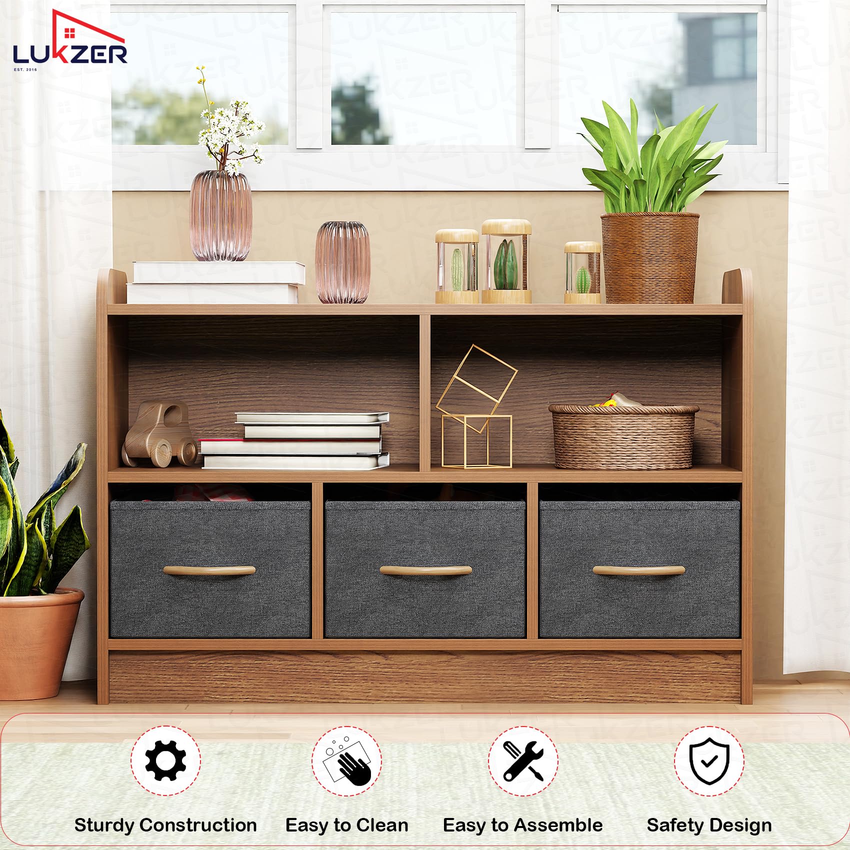 Lukzer 2-Layer Engineered Wood 3 Drawers Bookshelf & Storage Organizer (MR-025/Oak Brown)