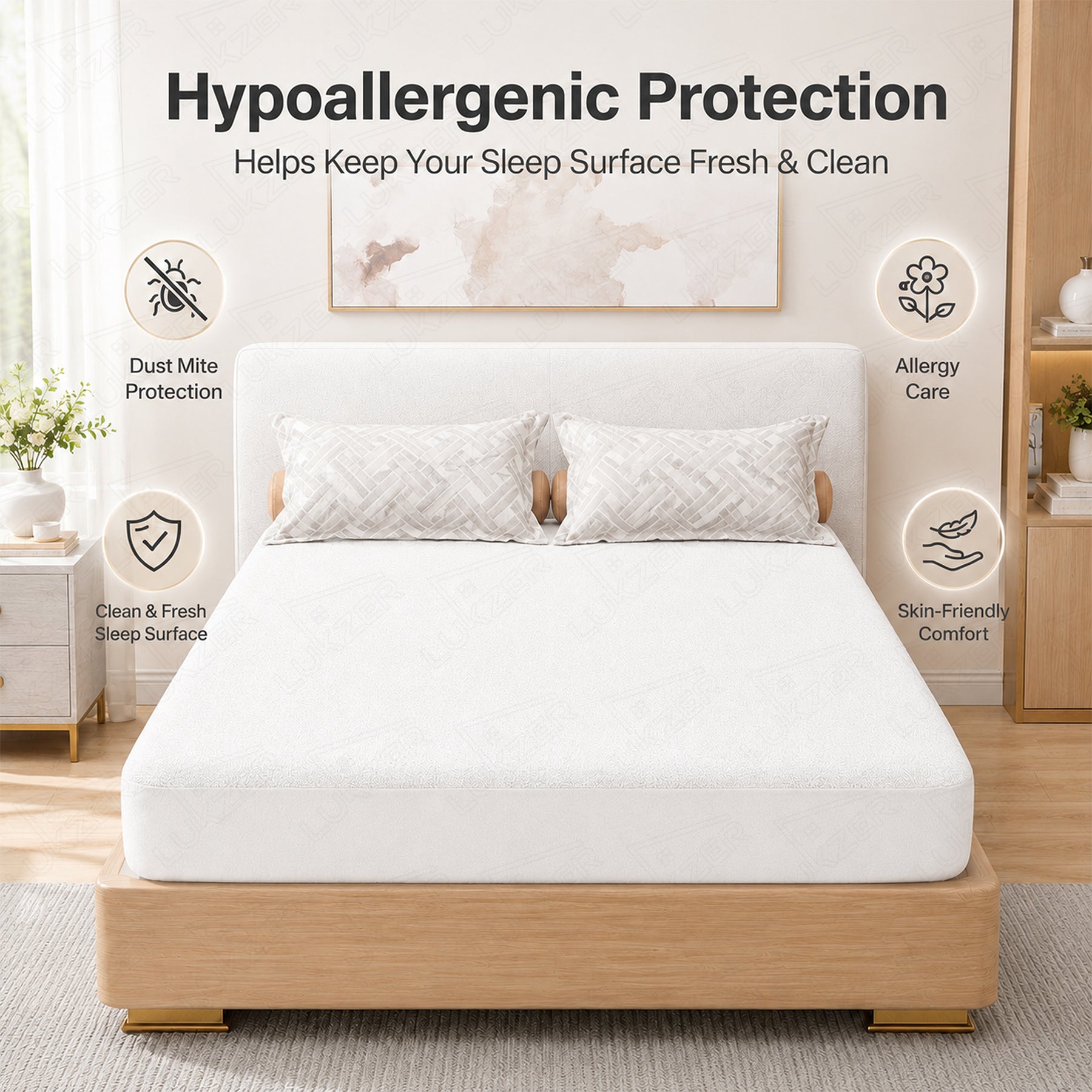 Lukzer Terry Cotton Waterproof Mattress Protector  White (MTP-WH-001)