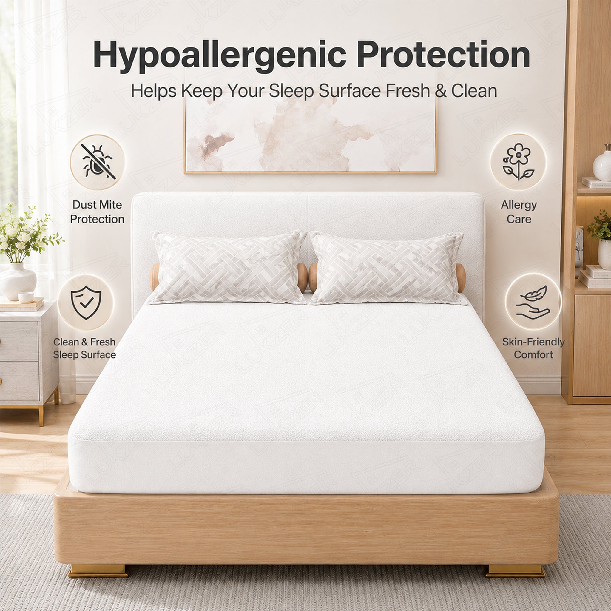 Lukzer Terry Cotton Waterproof Mattress Protector  White (MTP-WH-001)