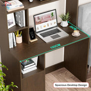 Lukzer Engineered Wood Office Desk & Study Table with Bookshelf & Cabinet (ST-009/Wenge)