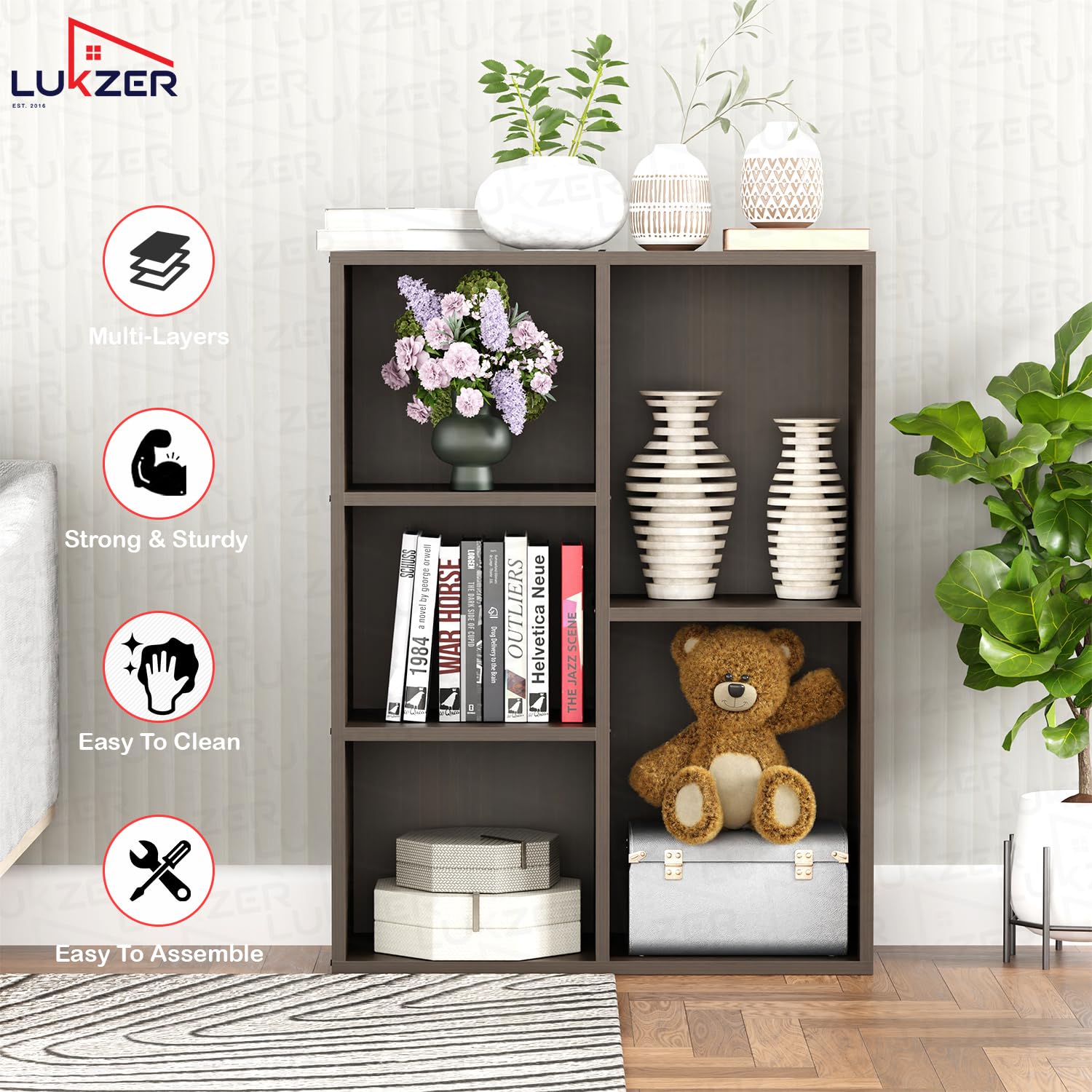 Lukzer Engineered Wood 5 Shelves Open Cabinet Bookshelf & Storage Organiser (MR-026/Wenge)