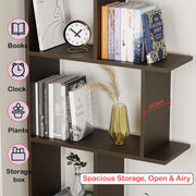 Lukzer 6 Layer Engineered Wood Space-Saving Organizer with Zigzag Open Bookshelf (MR-018/Wenge)