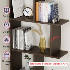 Lukzer 6 Layer Engineered Wood Space-Saving Organizer with Zigzag Open Bookshelf (MR-018/Wenge)