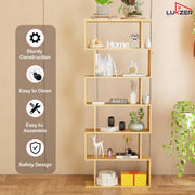 Lukzer 6-Layer S-Shaped Ladder Engineered Wood Open Bookshelf Rack (MR-002, Light Oak)