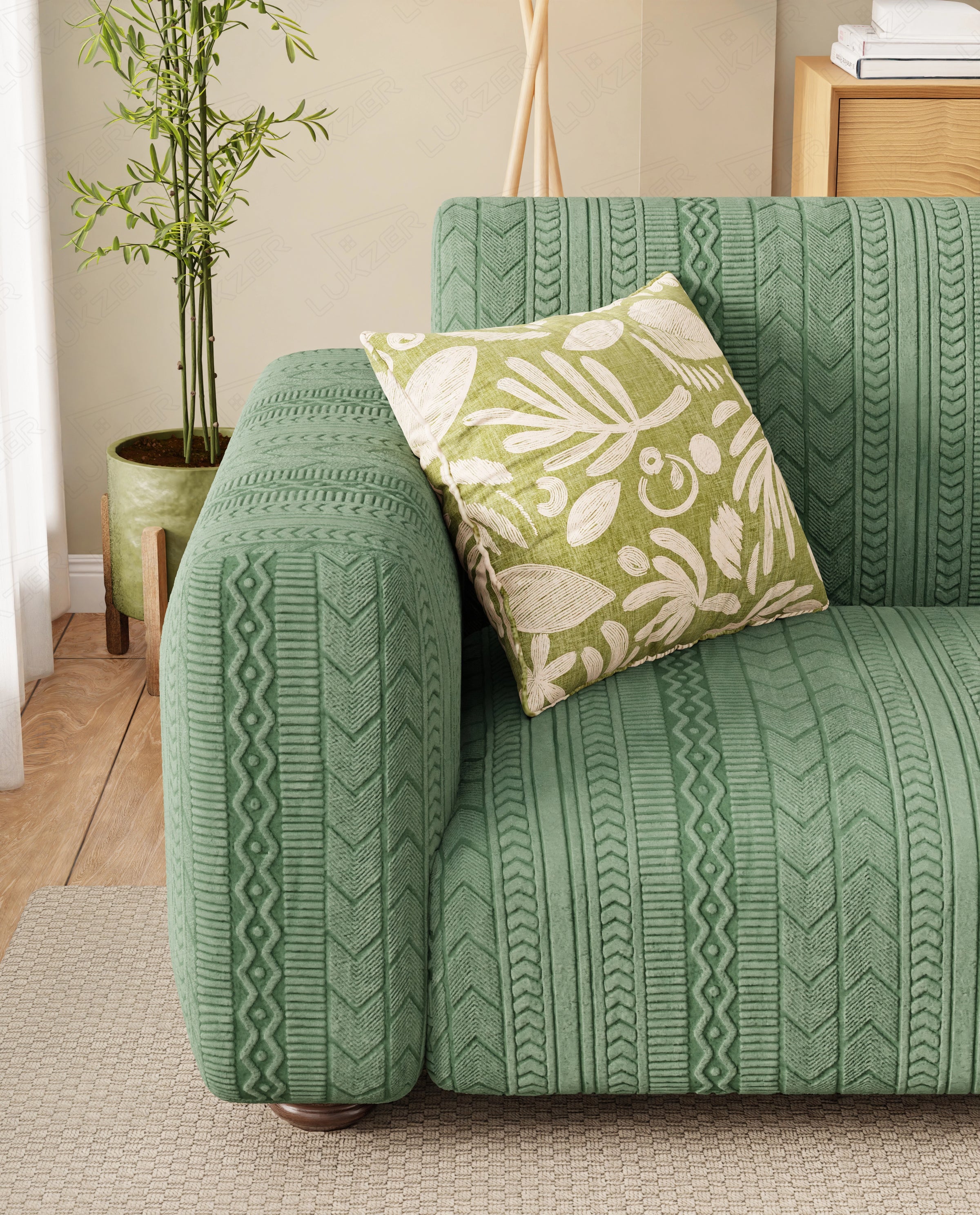 Lukzer Pastel Shades Textured Sofa Cover - Green Zigzag (SC-076-01)