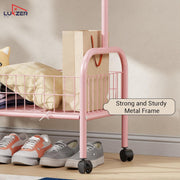 Lukzer Heavy-Duty Portable Metal Clothes Rack with Single Rod & Bottom Shelf (MGR-001/Pink)