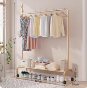 Lukzer Single Pole Garment Stand – 110cm with 1-Bottom Shelf MGR-007 (Black/Gold/White)