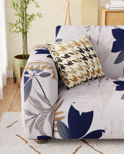 Lukzer Polyester Sofa Cover White Leaf Print (SC-017-01)