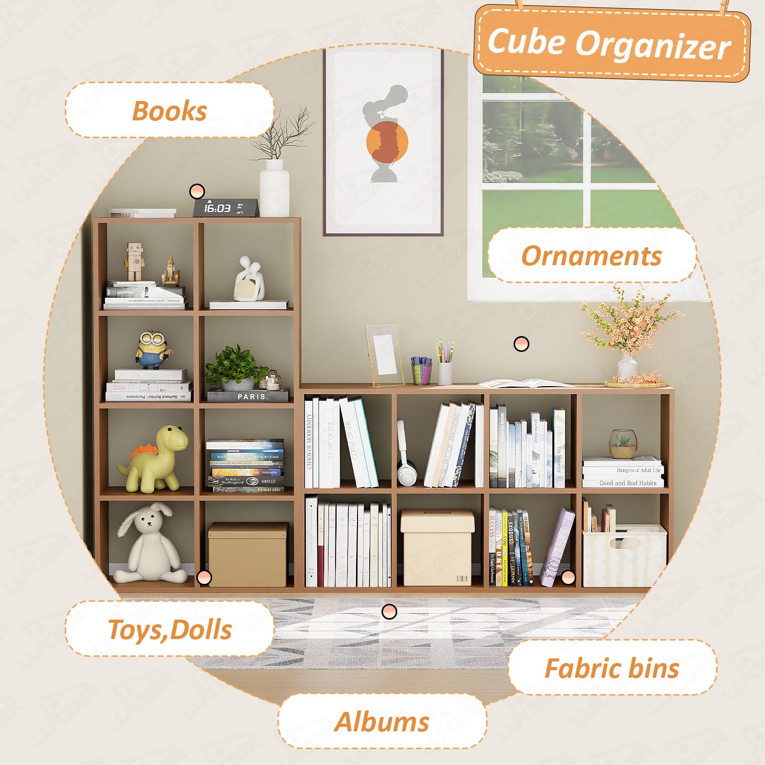 Lukzer 8 Cube Shelf Engineered Wood Bookshelf Storage Organizer (MR-009/Oak Brown)