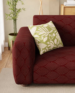 Lukzer Pastel Shades Textured Sofa Cover - Deep Maroon Leaf Trail (SC-130-01)