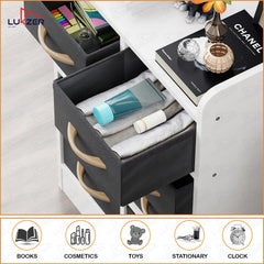 Lukzer 8 Drawer Engineered Wood Storage Organizer Cabinet with Fabric Bins (MR-028/White)