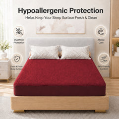 Lukzer Terry Cotton Waterproof Mattress Protector Maroon (MTP-MAR-001)