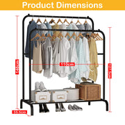 Lukzer Heavy-Duty Garment Rack – Double Rod, Bottom Shelf, Black Finish
