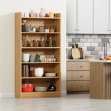 Lukzer 6-Layer Engineered Wood Bookshelf & Open Display Rack – Multi-Purpose Organizer (White, Light Oak & Oak Brown) | MR-007, 136x24x71cm