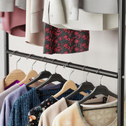 Lukzer Metal Double Rod Cloth Stand with Bottom Shelf & Wheels (MGS-006/Black)