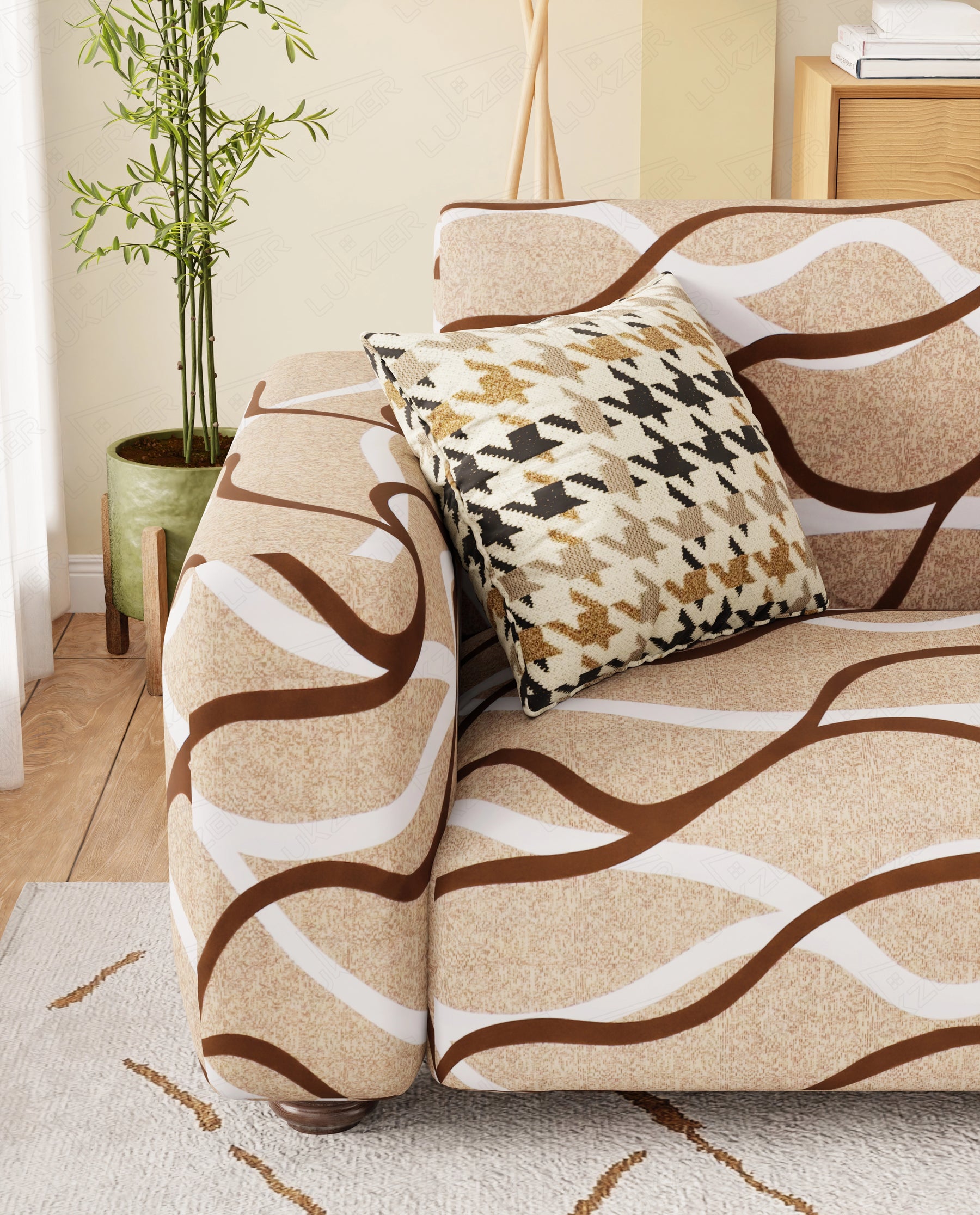 Lukzer Polyester Sofa Cover - Beige Lining (SC-021-01)