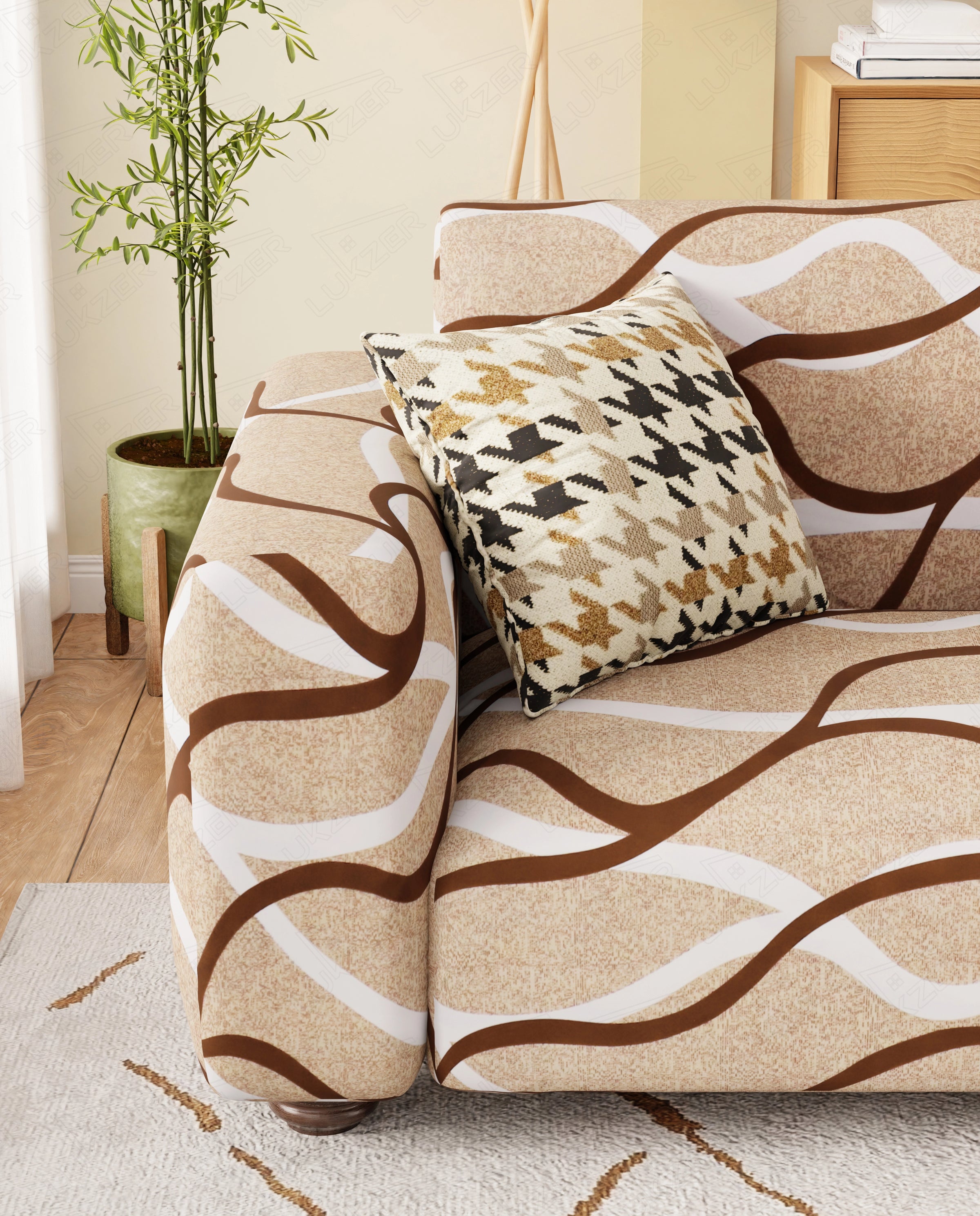 Lukzer Polyester Sofa Cover - Beige Lining (SC-021-01)