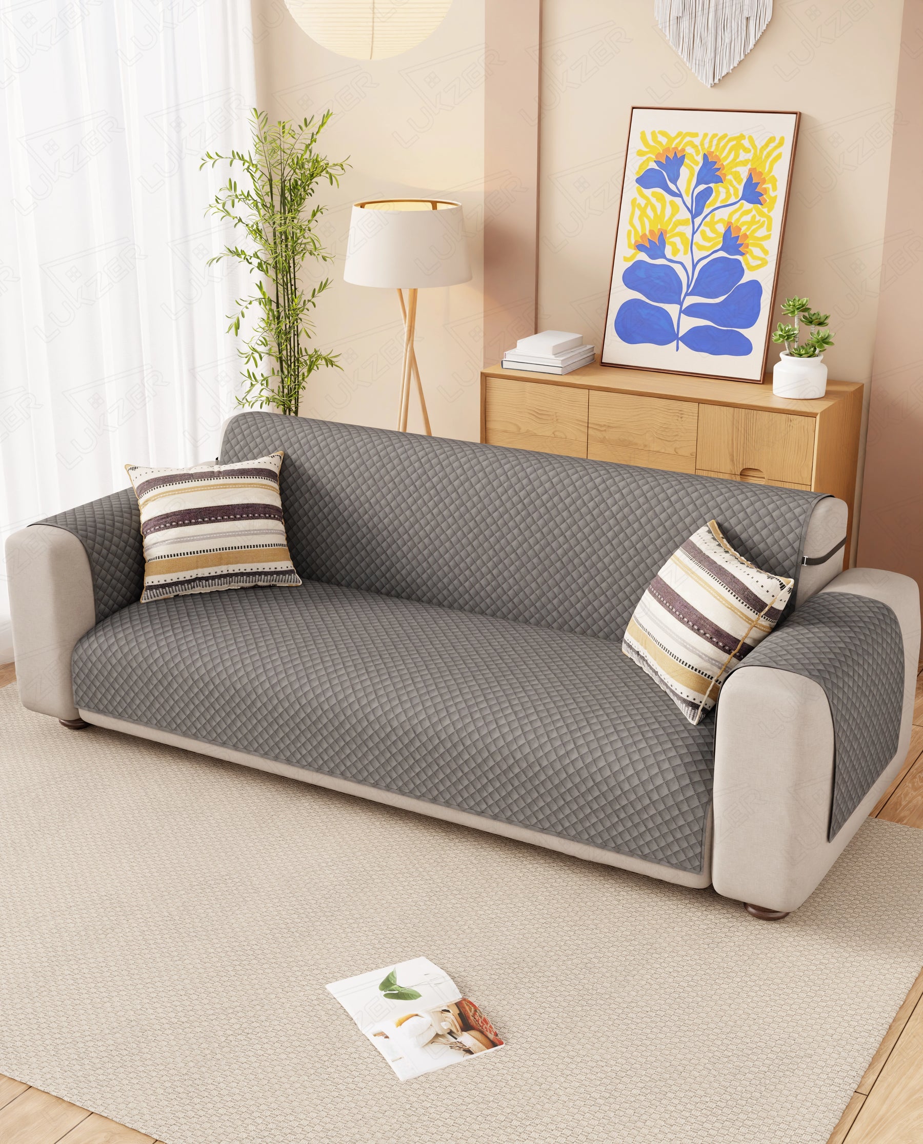 Lukzer Quilted Velvet Sofa Mat Silver Dust (SC-196-01)