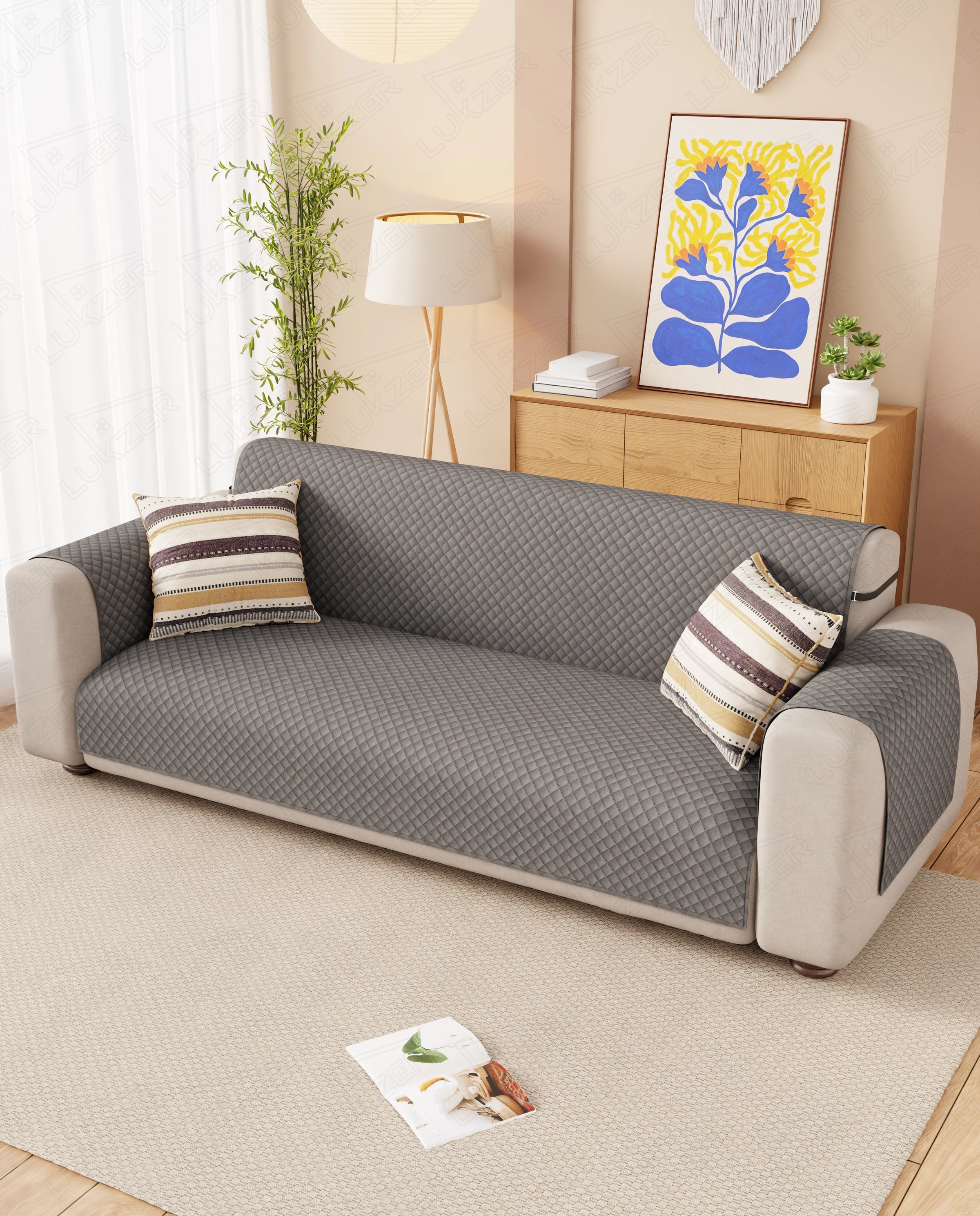 Lukzer Quilted Velvet Sofa Mat Silver Dust (SC-196-01)