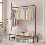 Lukzer Single Pole Garment Stand – 110cm with 1-Bottom Shelf MGR-007 (Black/Gold/White)