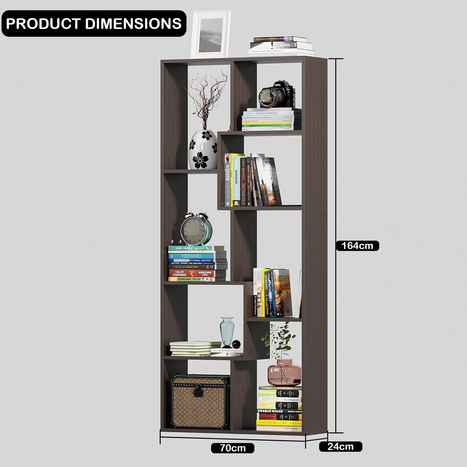 Lukzer 8 Shelves Modern Engineered Wood Book Shelf with Storage Display Rack (MR-004/Black)