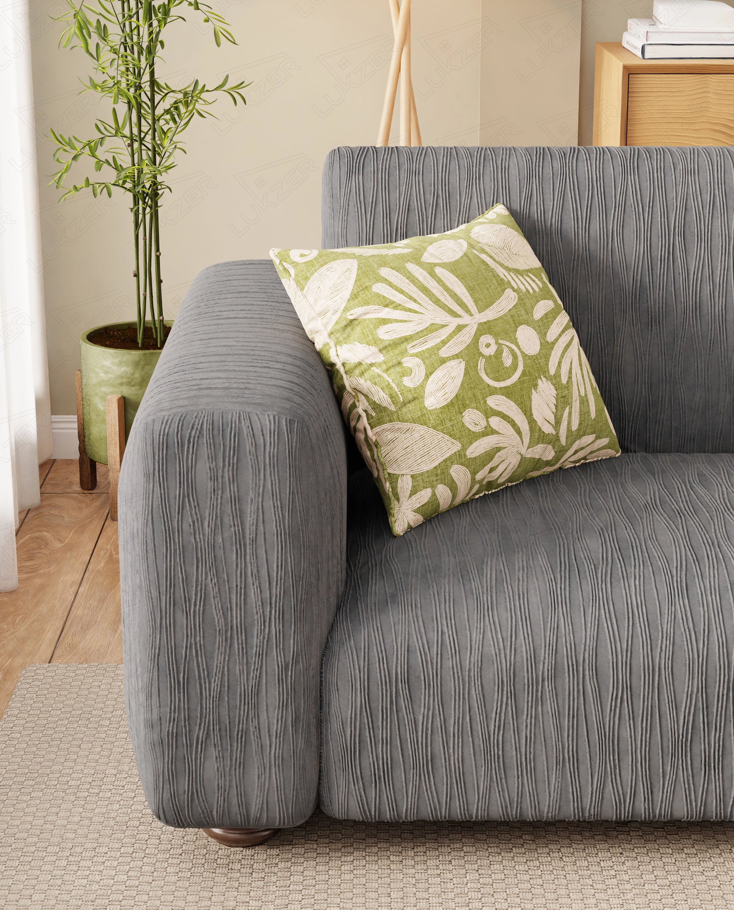 Lukzer Pastel Shades Textured Sofa Cover - Dark Grey Wavy Stripes (SC-147-01)