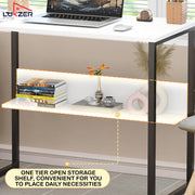 Lukzer Engineered Wood Office & Study Table with Open Bookshelf & Storage Organiser (MST-004/White)