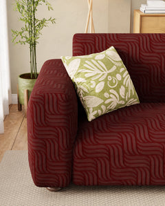 Lukzer Pastel Shades Textured Sofa Cover -  Deep Maroon Ripple Lines (SC-165-01)