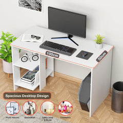 Lukzer Engineered Wood Study & Computer Table Office Desk with Bookshelf (ST-007/ White)