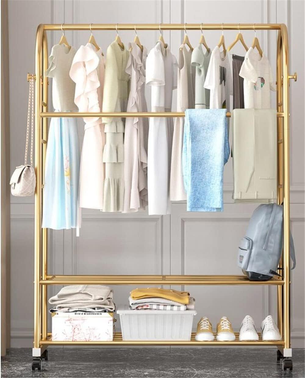 Lukzer Multifunctional Metal Garment Rack – A-Shape, 35x120x168cm (Gold/Black/White)