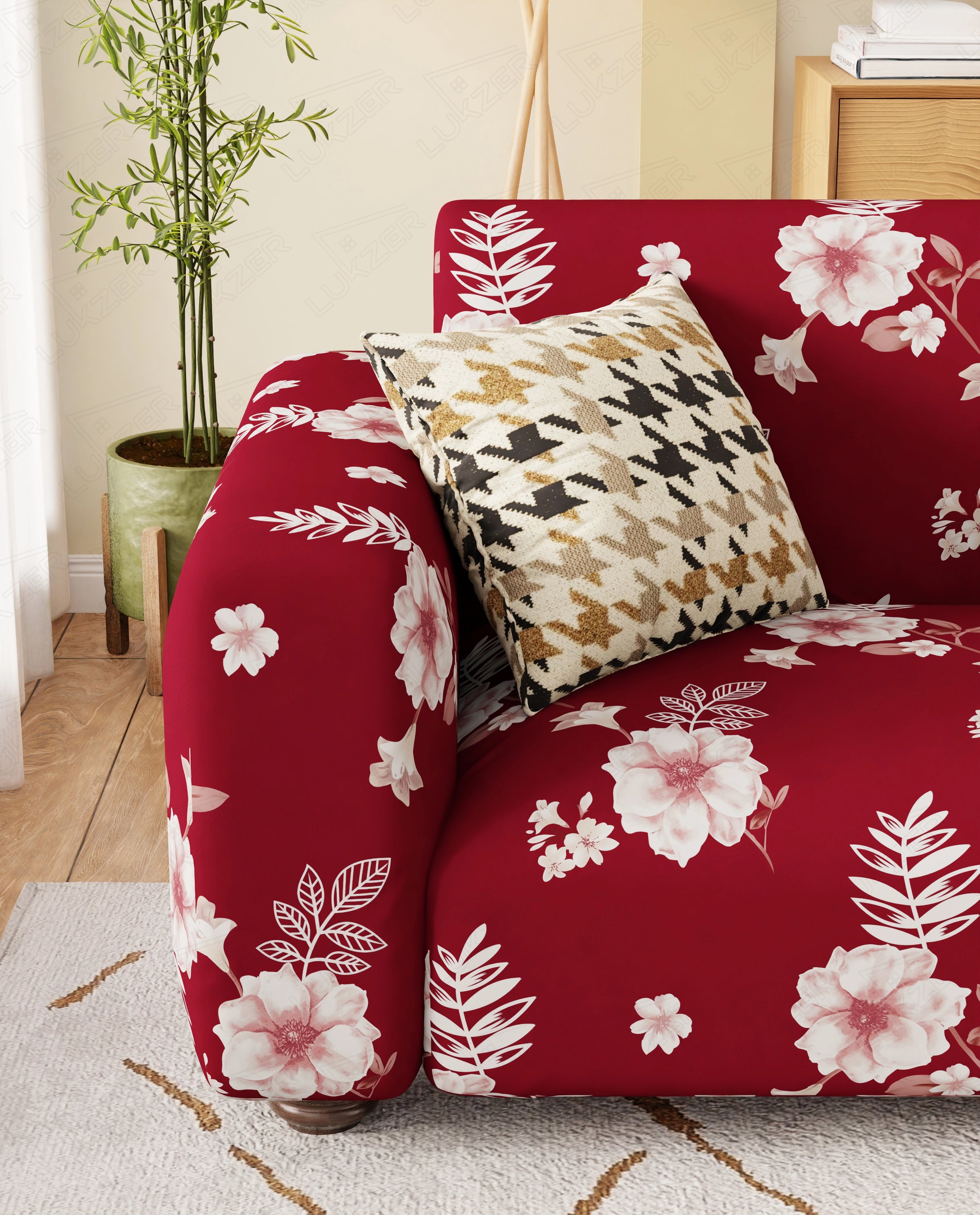 Lukzer Polyester Sofa Cover Red Flower (SC-014-01)