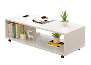 Lukzer Engineered Wood Center Table with Wheels Open Storage Organizer (CT-003/White)
