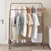 Lukzer Metal Cloth Stand with 2 Hanging Rods & Storage Shelf (MGS-002/Rose Gold)