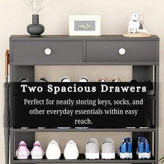Lukzer 5-Tier Shoe Rack with Storage Drawers Engineered Wood Shoe Organizer (SR-001/Black)