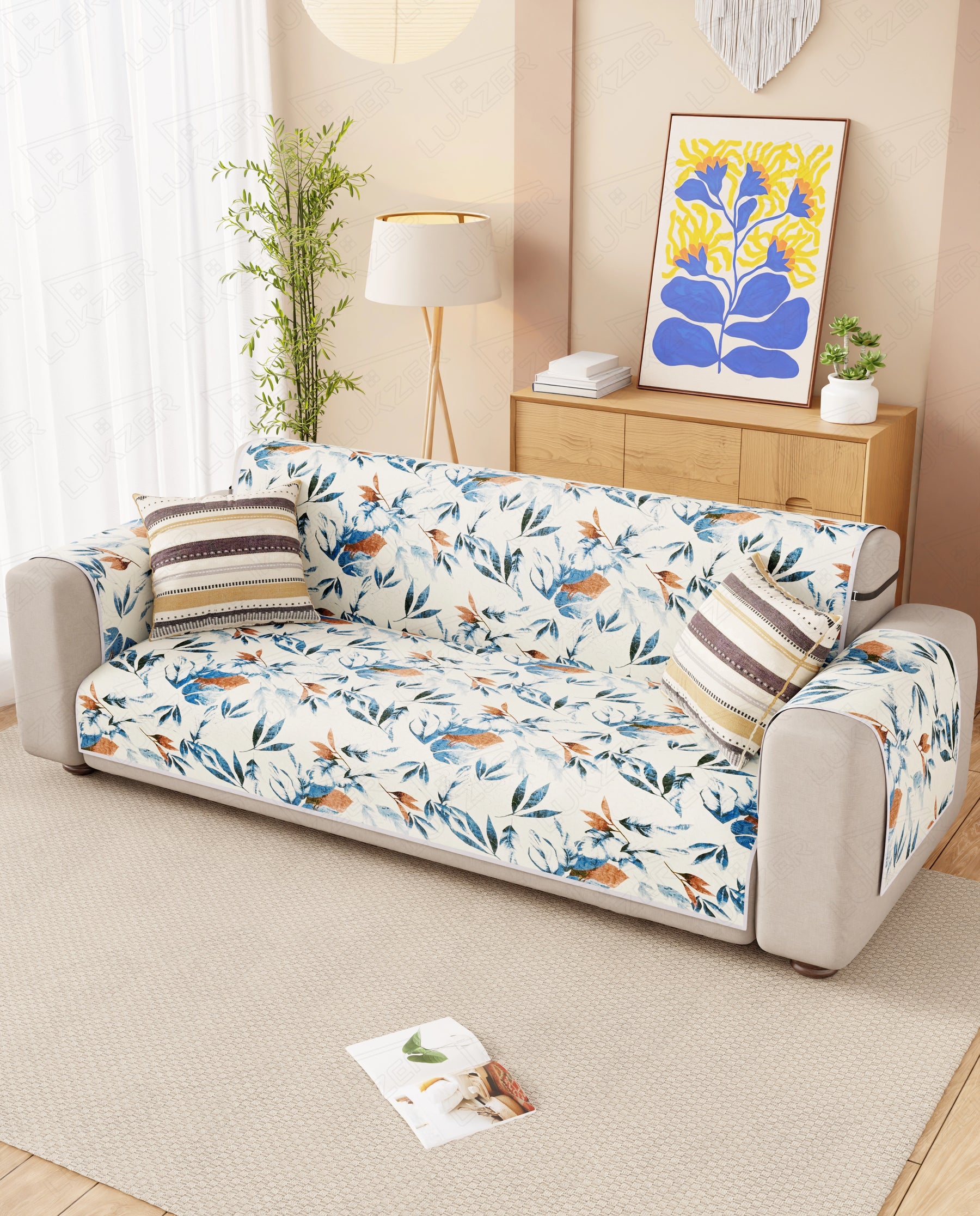 Lukzer Reversible Quilted Sofa Mat with Arms Marble Mesh (SC-204-01)
