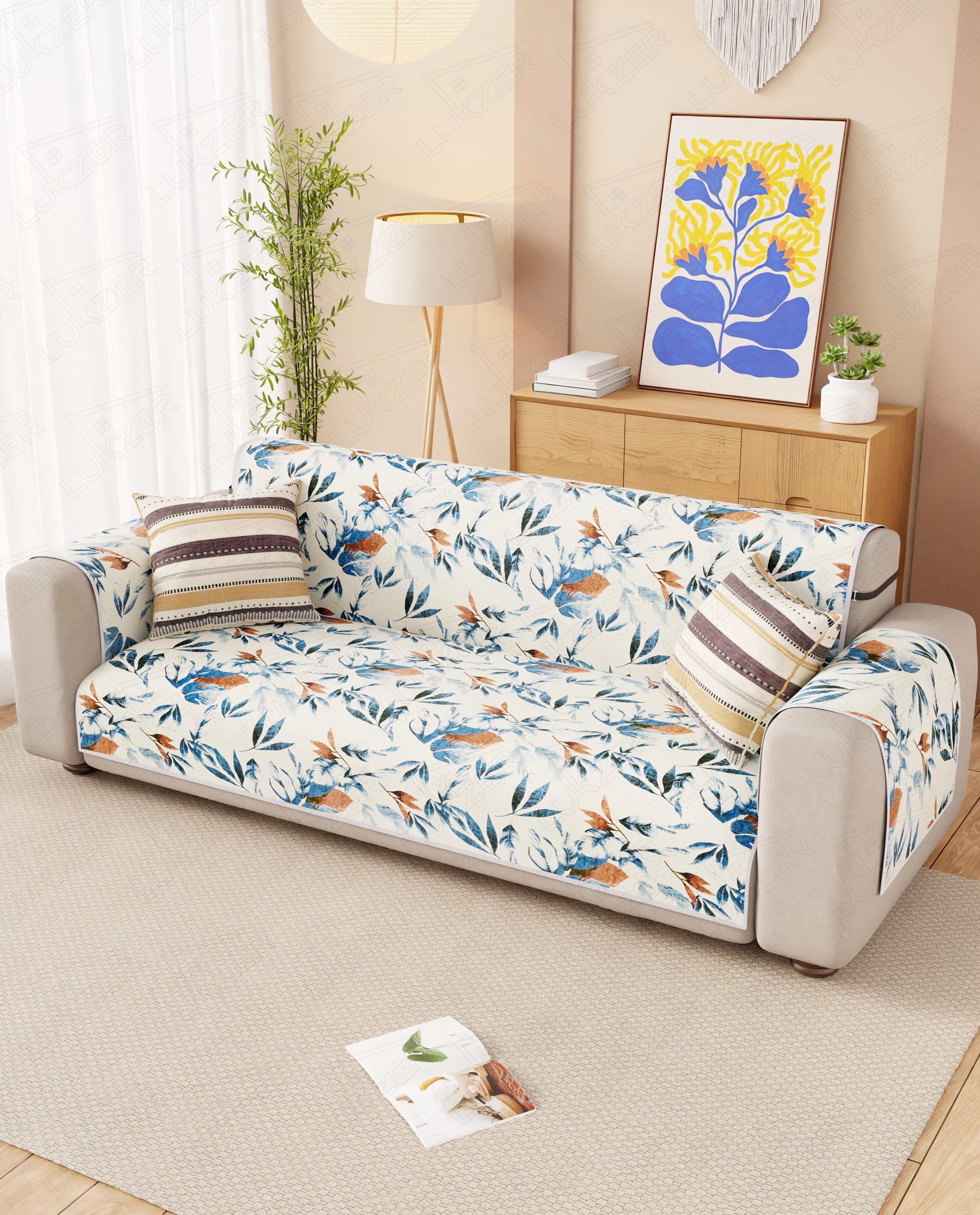 Lukzer Reversible Quilted Sofa Mat with Arms Marble Mesh (SC-204-01)