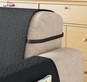 Lukzer Quilted Stipple Blue Sofa Cover Mat with Storage Side Pocket | 350 GSM Polyester Blend Full Coverage with Arms & Back Belt | Machine Washable Sofa Runner.