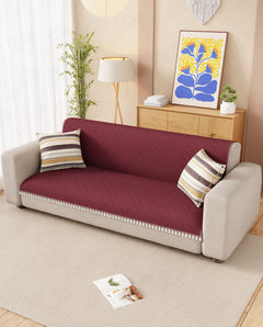 Lukzer 2 Seater Quilted Sofa Cover Mat with Tassels - Cranberry Red - SC-194-02T