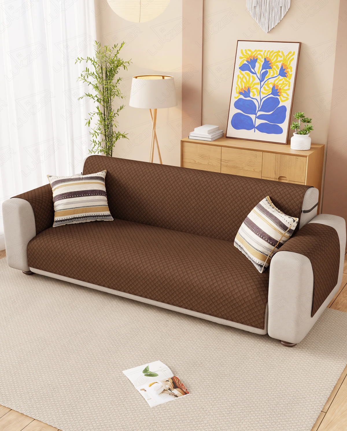 Lukzer Quilted Velvet Sofa Mat Caramel Brown (SC-222-01)